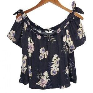 ASTR Women's M Off the Shoulder Navy Floral Top